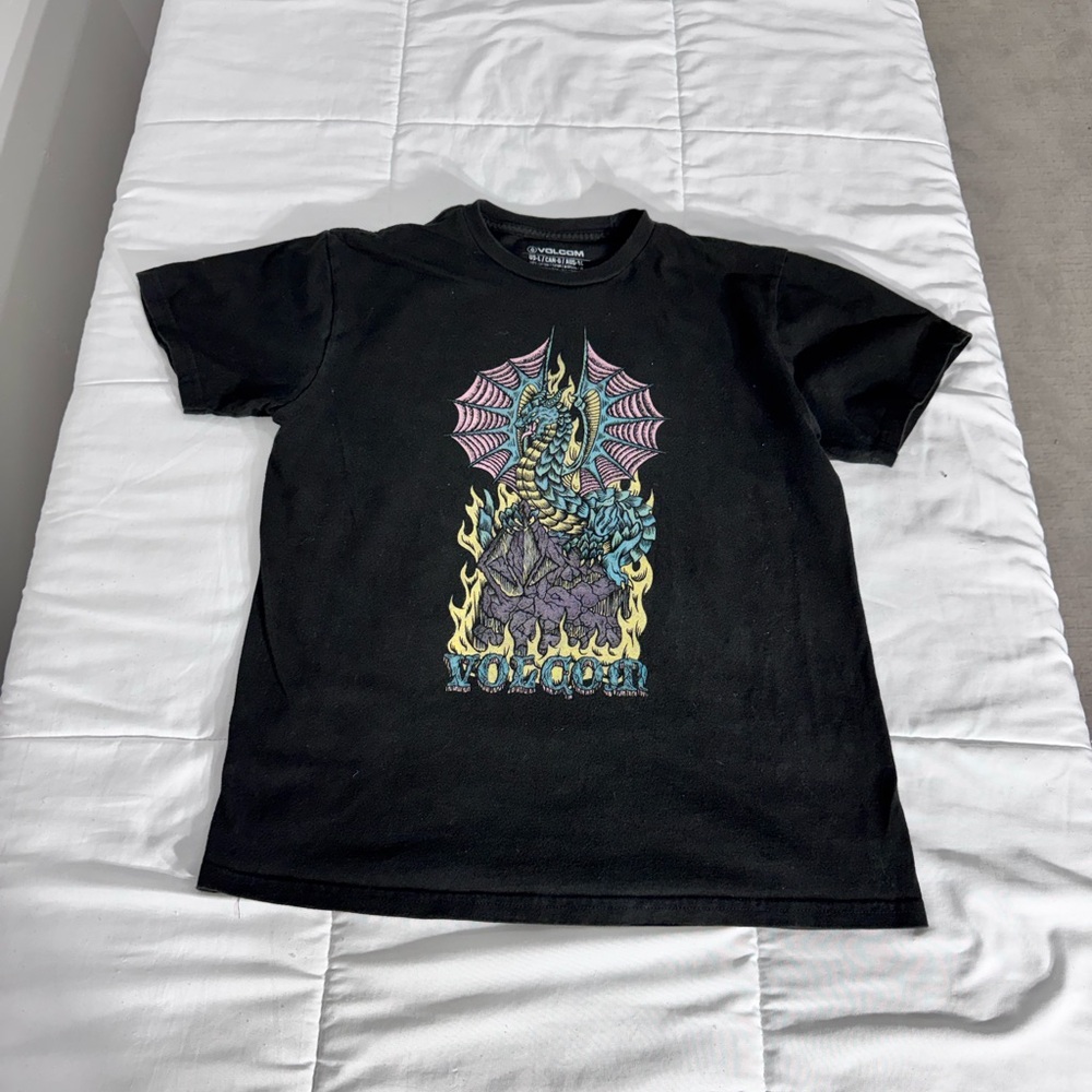 Volcom Black Tee with Dragon and Flames